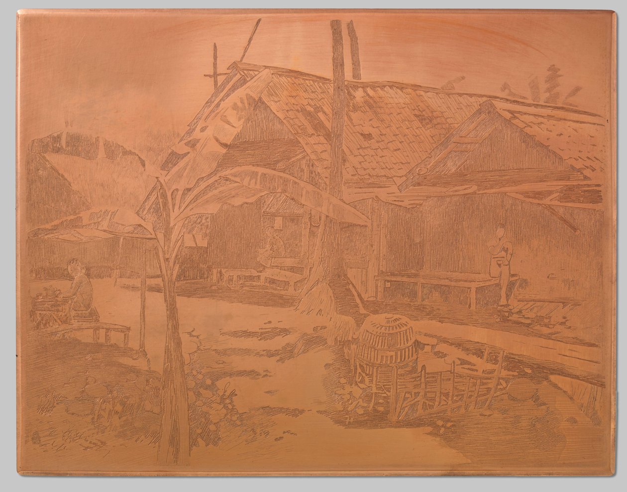 In de kampong, pisangboom op de voorgrond door Willem Arnoldus Witsen