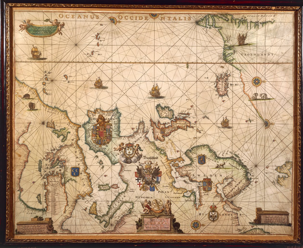 Europese kust, kaart op perkament door Willem en Joan Blaeu door Willem and Joan  Blaeu