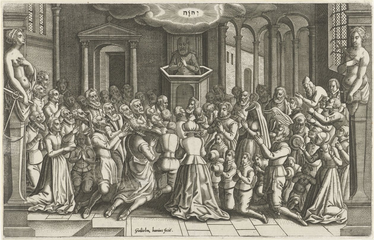 Dankzegging in een kerk na het ontzet van Leiden door Willem de Haen