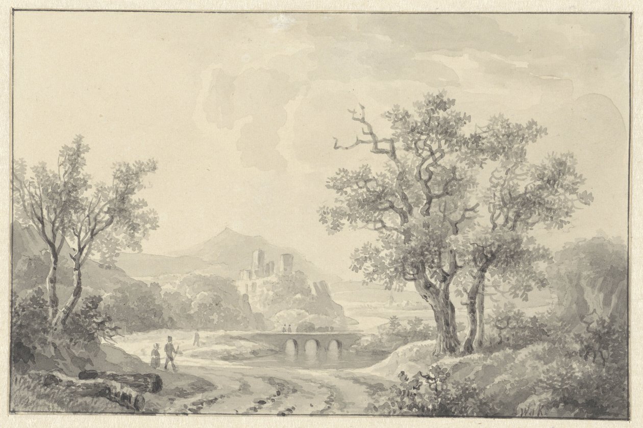 Landschap met ruïne in het verschiet door Willem de Klerk