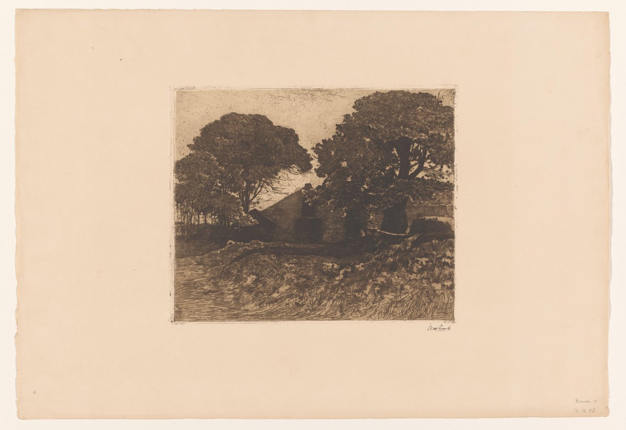 Boerderij of hoeve bij grote bomen door Willem de Zwart (signed by artist)