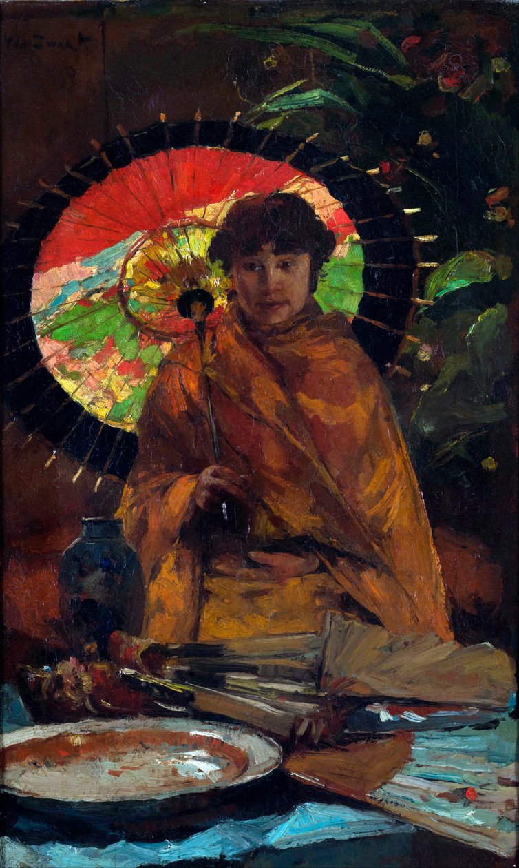 Meisje met Japanse parasol door Willem de Zwart