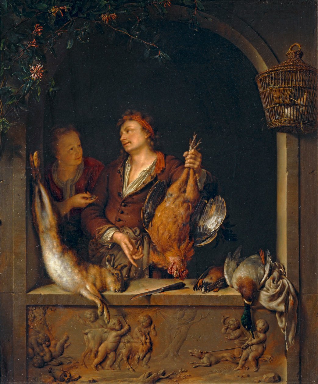 Le Marchand de gibier, ook bekend als Le Rôtisseur ... door Willem van (after) Mieris