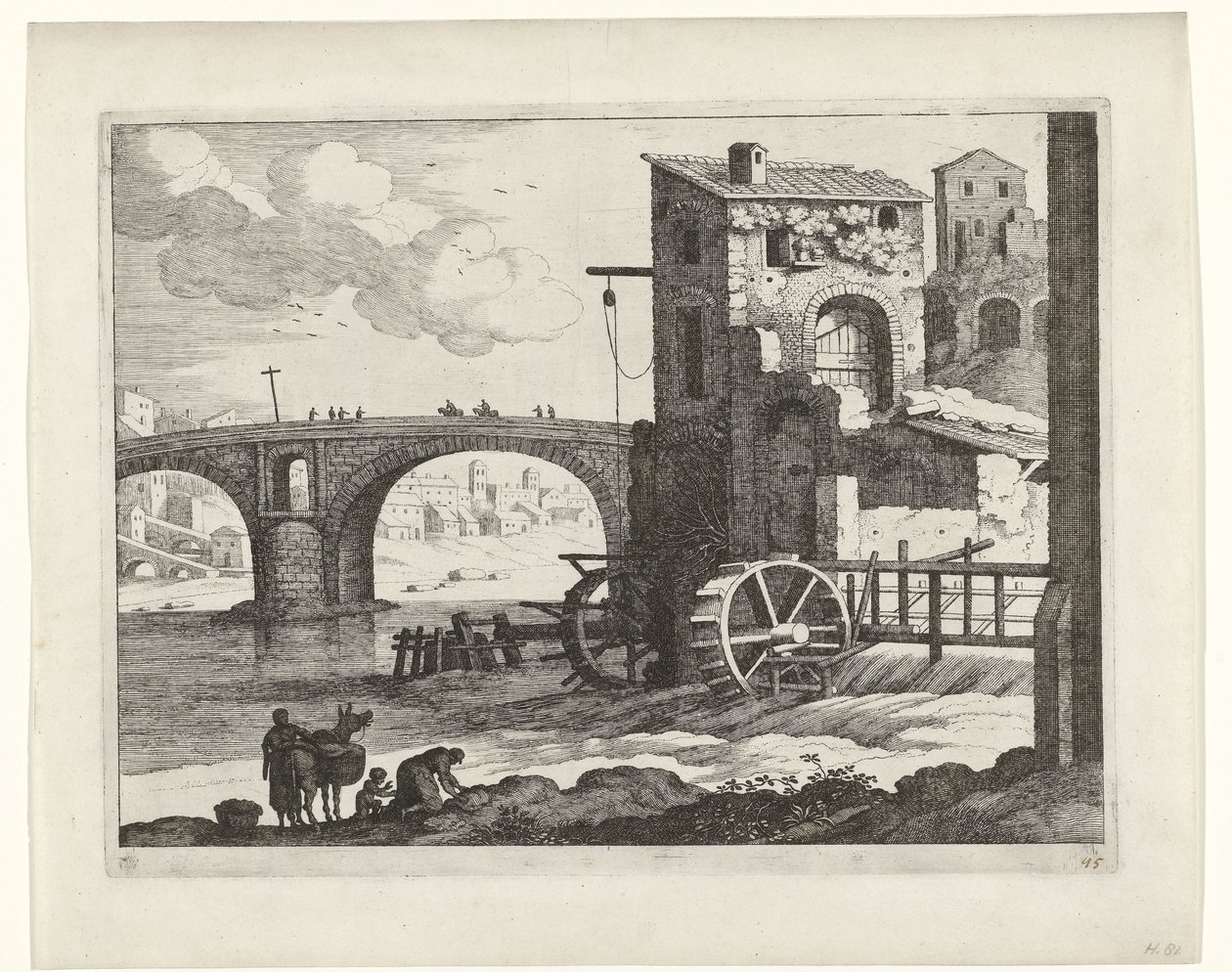 Brug en watermolen door Willem van Nieulandt (II)