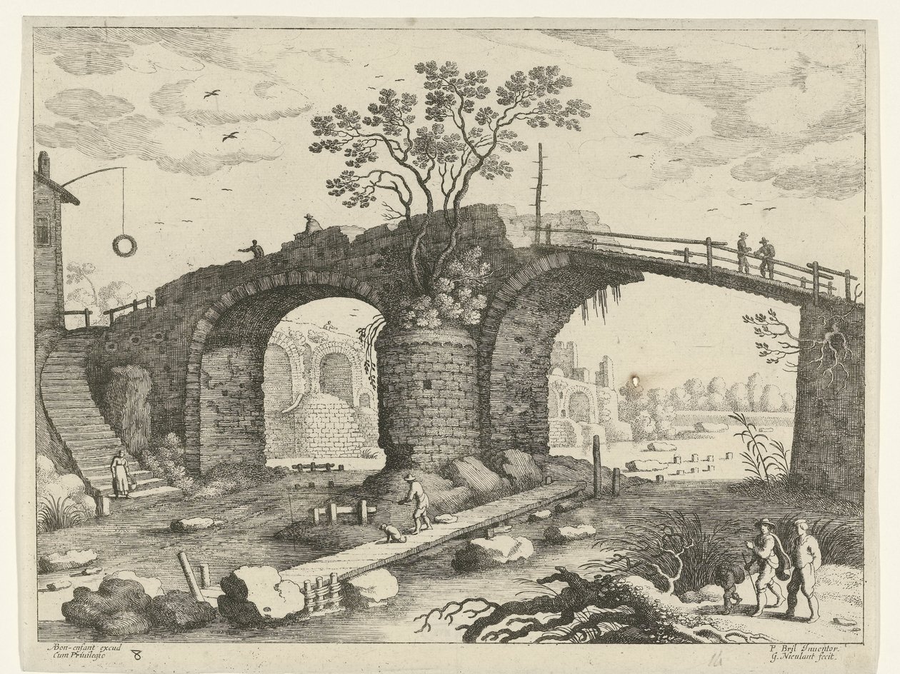 Brug over een rivier door Willem van Nieulandt (II)