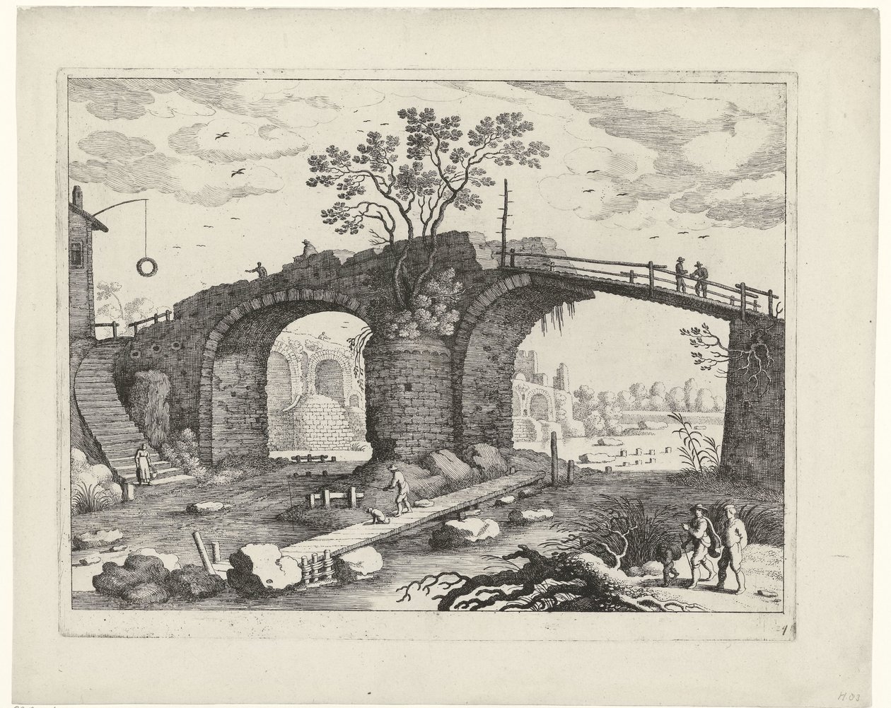 Brug over een rivier door Willem van Nieulandt (II)