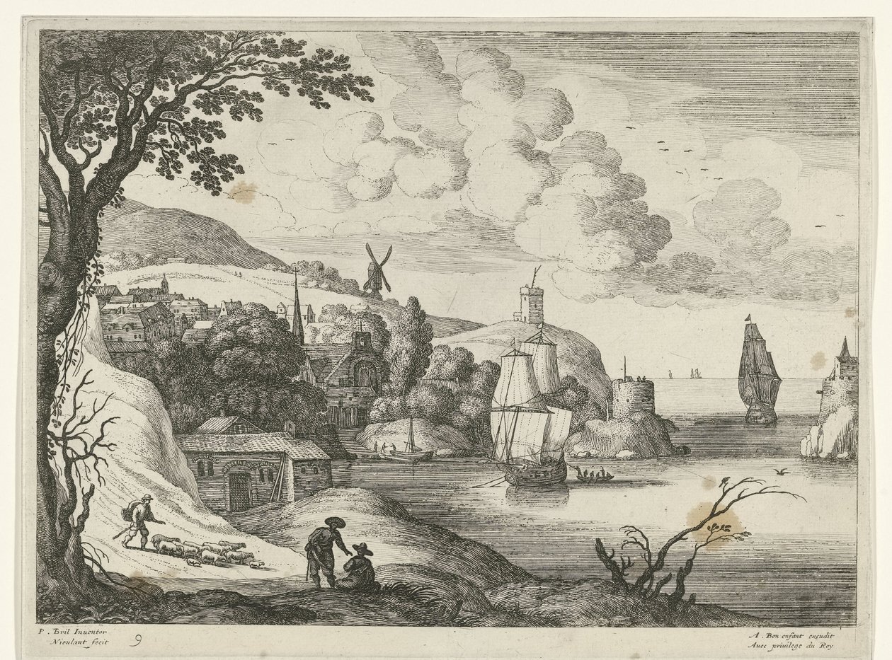 Dorp aan een baai (Italiaanse landschappen) door Willem van Nieulandt (II)