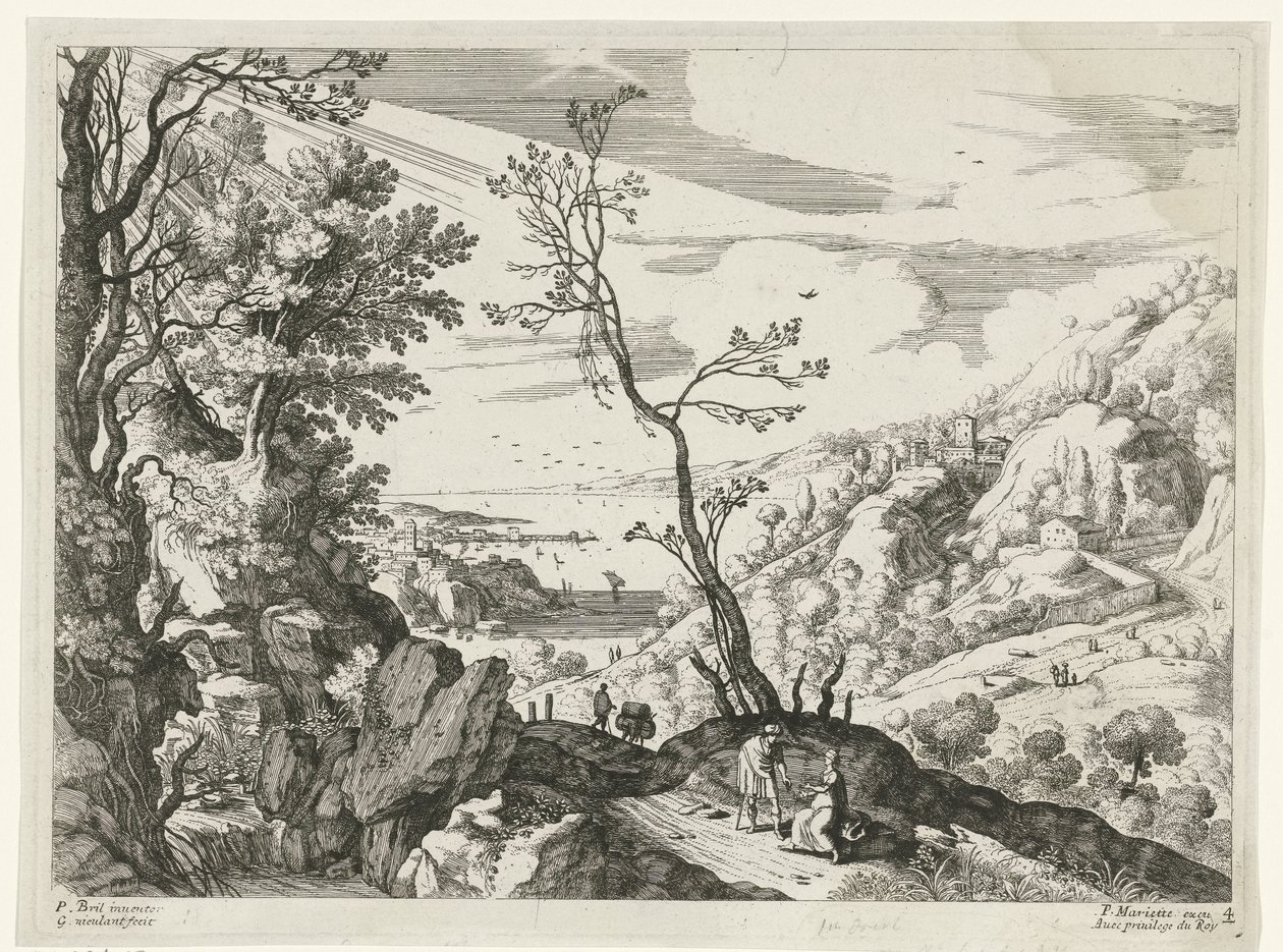 Landschap met Juda en Tamar door Willem van Nieulandt (II)