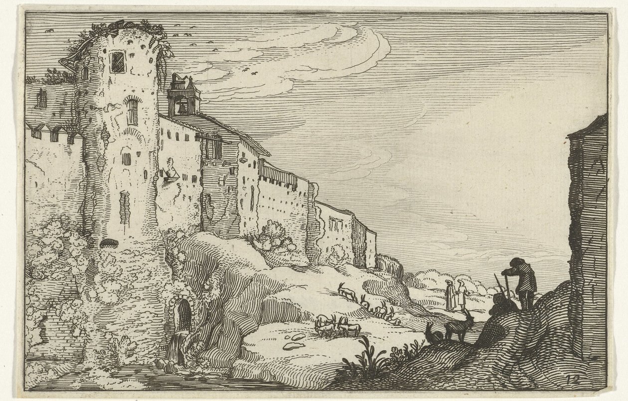 Landschap met Romeinse ruïne door Willem van Nieulandt (II)