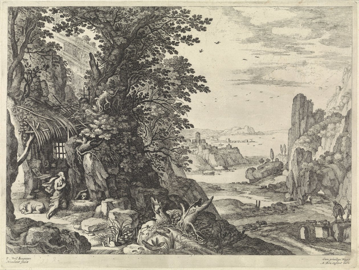 Landschap met de heilige Hieronymus door Willem van Nieulandt (II)