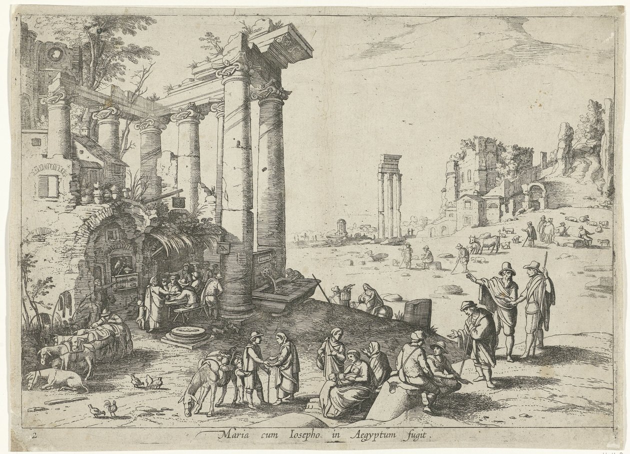 Landschap met de vlucht naar Egypte door Willem van Nieulandt (II)