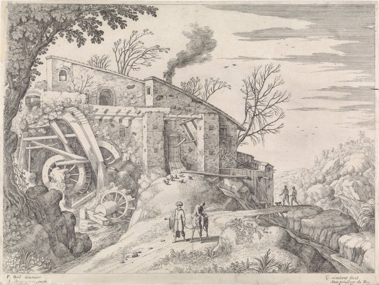 Landschap met een watermolen en de barmhartige Samaritaan door Willem van Nieulandt (II)