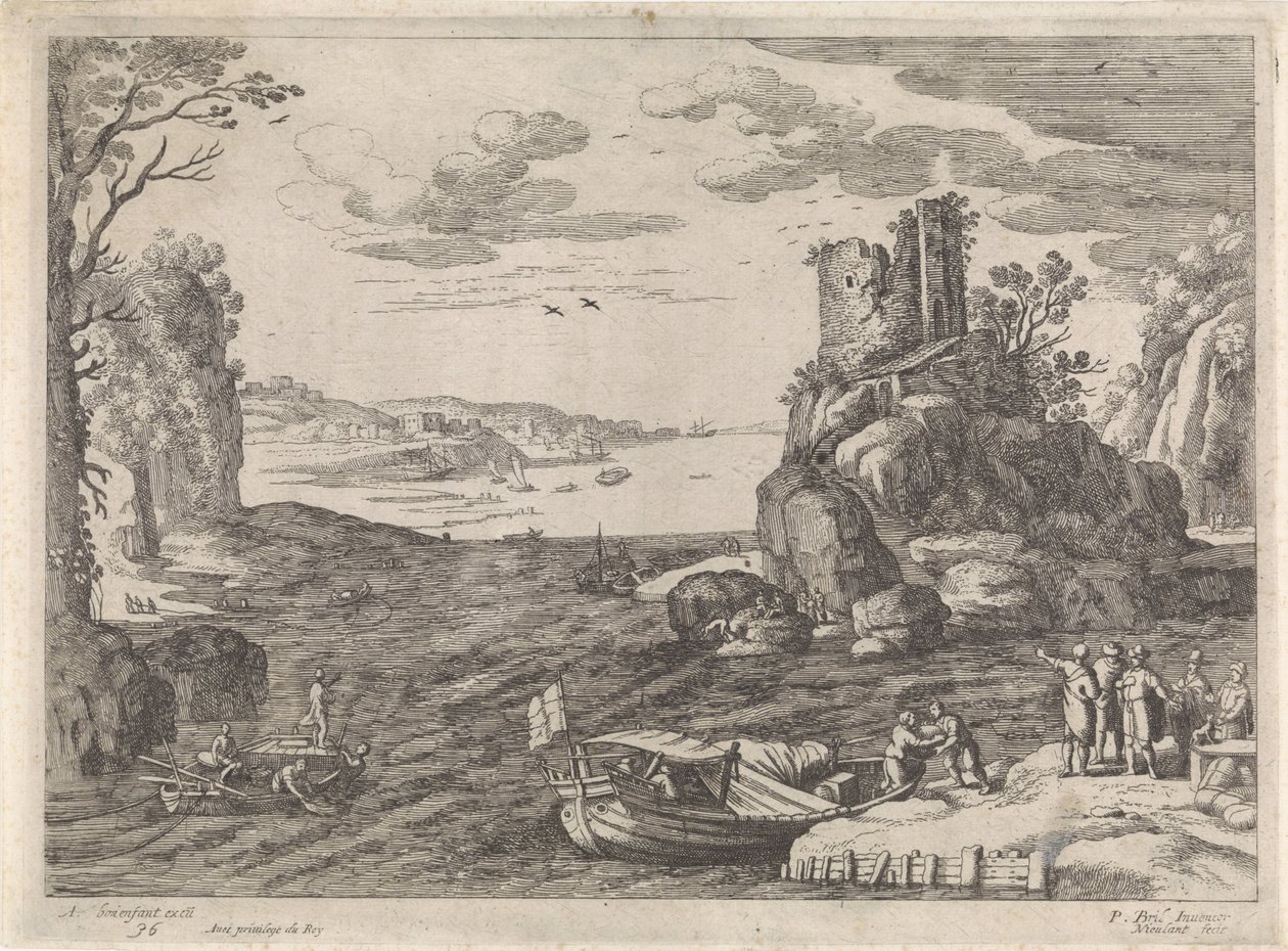 Verschillende schepen in een baai door Willem van Nieulandt (II)