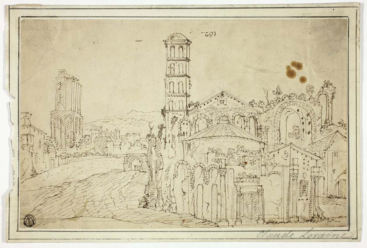 Uitzicht in Rome: Torre della Melisa, ruïnes van vroegchristelijke kerk door Willem van Nieuwlandt II