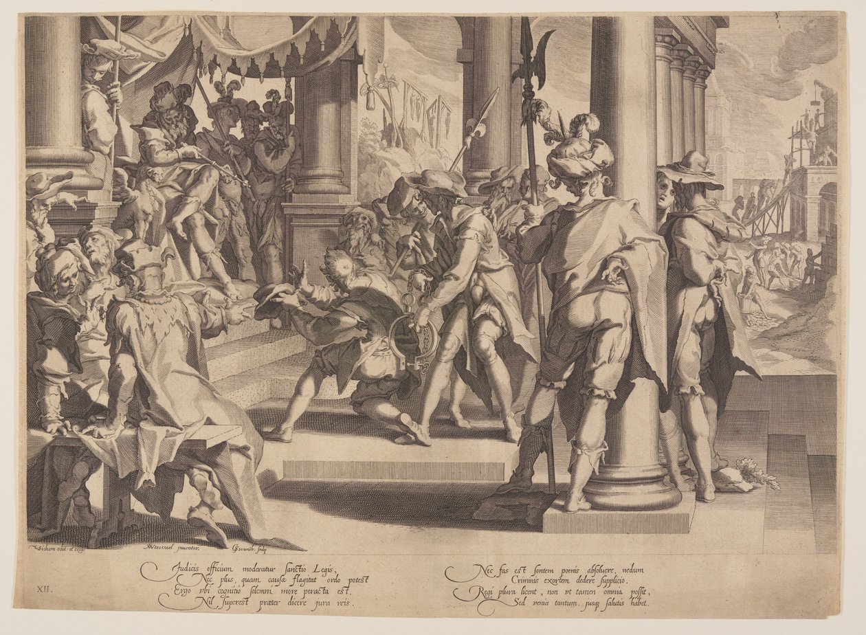 Allegorie van rechtvaardigheid, heiligheid van de wet, plaat 12 uit Tronen van rechtvaardigheid (Thronus Iustitiae) door Willem van Swanenburgh