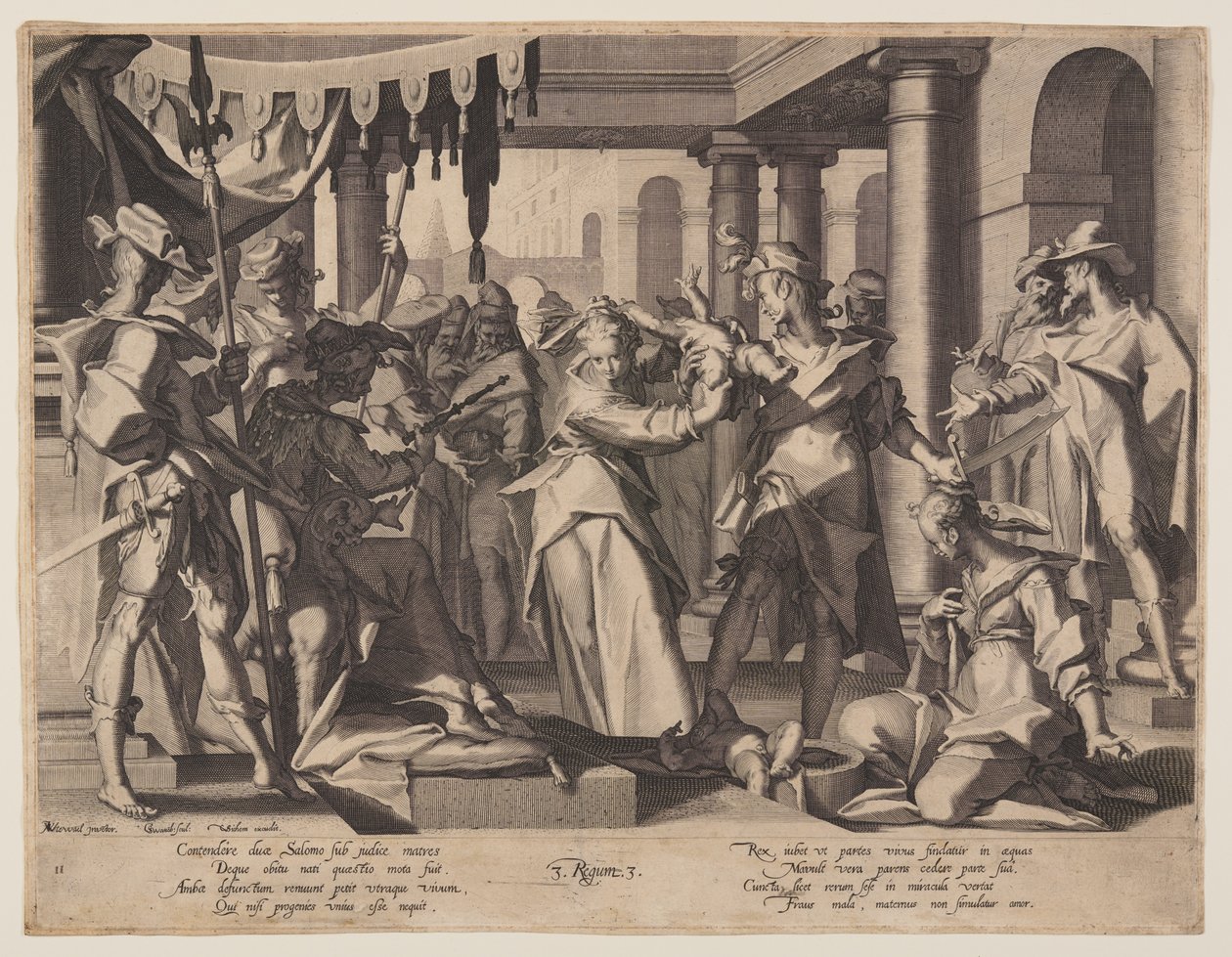 Oordeel van Salomo, plaat 2 uit Tronen van gerechtigheid (Thronus Iustitiae) door Willem van Swanenburgh