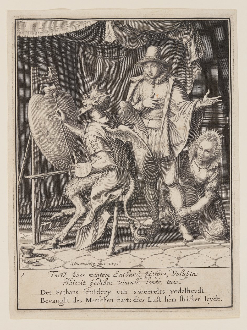 De duivel die het hart van de mens schildert, uit Allegorie op het misbruik van wereldse bezittingen door Willem van Swanenburgh
