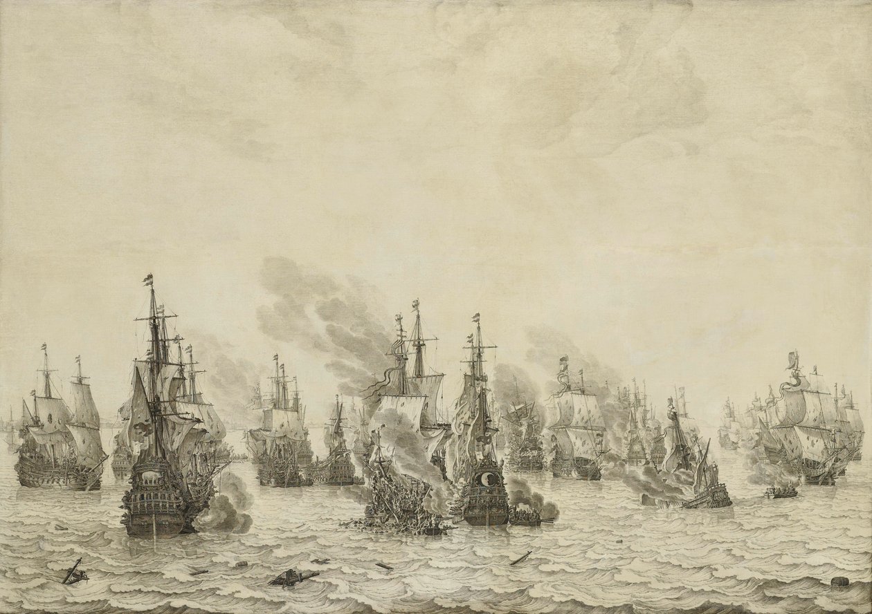 De zeeslag bij Livorno, 14 maart 1653: episode uit de Eerste Engelse Zeeoorlog (1652-54) door Willem van de Velde (I)