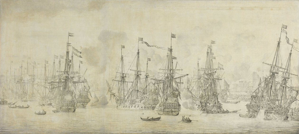 De mislukte aanval van de Engelsen op de terugkerende vloot in de haven van Bergen, Noorwegen, 12 augustus 1665: een episode uit de Tweede Engels-Nederlandse Oorlog door Willem van de Velde (I)