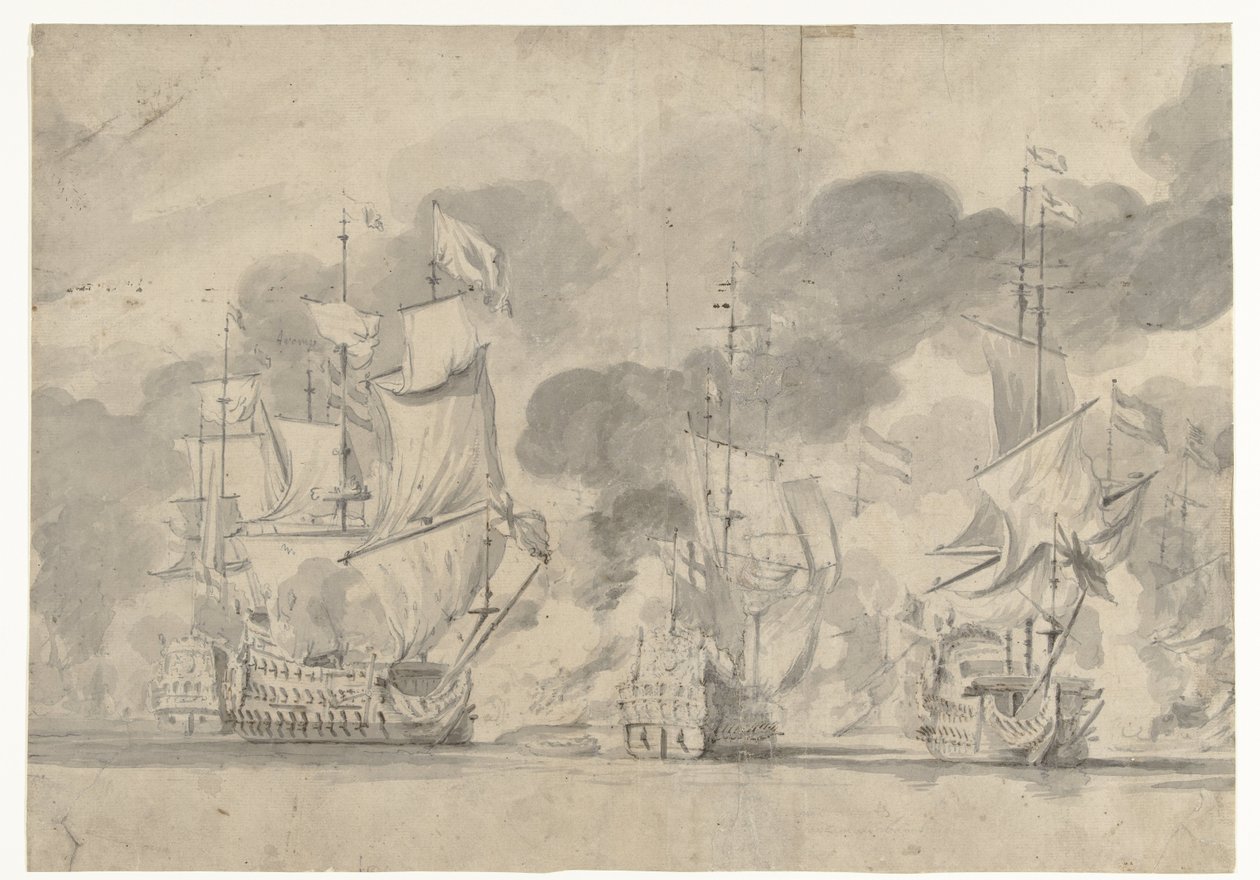 Zeeslag bij Lowestoft op 13 juni 1665 door Willem van de Velde (I)