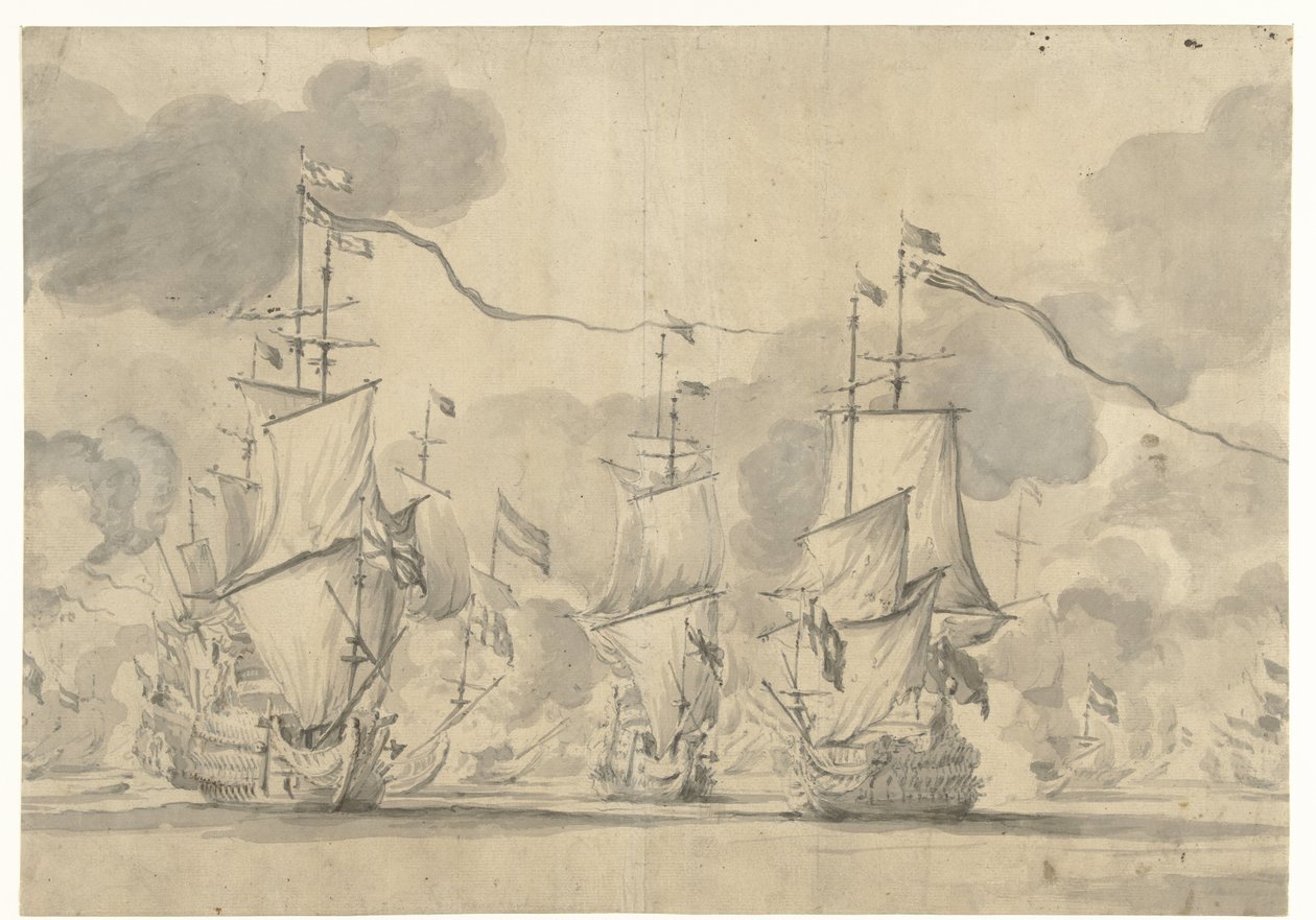 Zeeslag bij Lowestoft op 13 Juni 1665 door Willem van de Velde (I)
