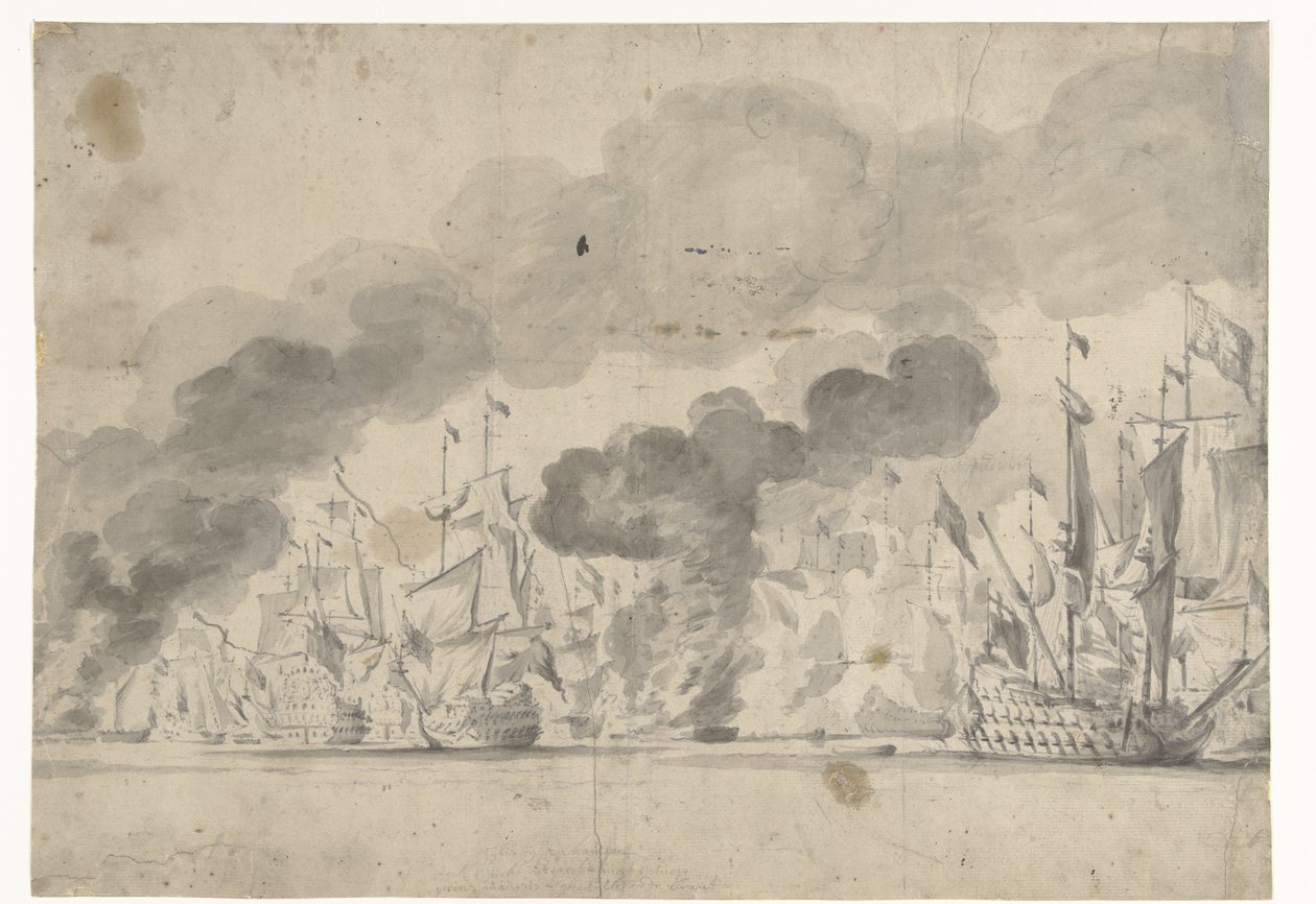 Zeeslag bij Lowestoft op 13 juni 1665 door Willem van de Velde (I)