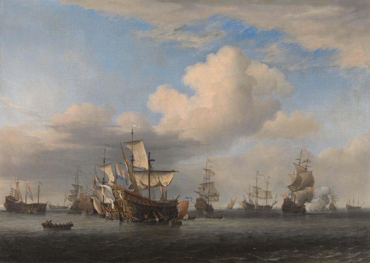 Veroverde Engelse Schepen na de Vierdaagse Zeeslag door Willem van de Velde (II)