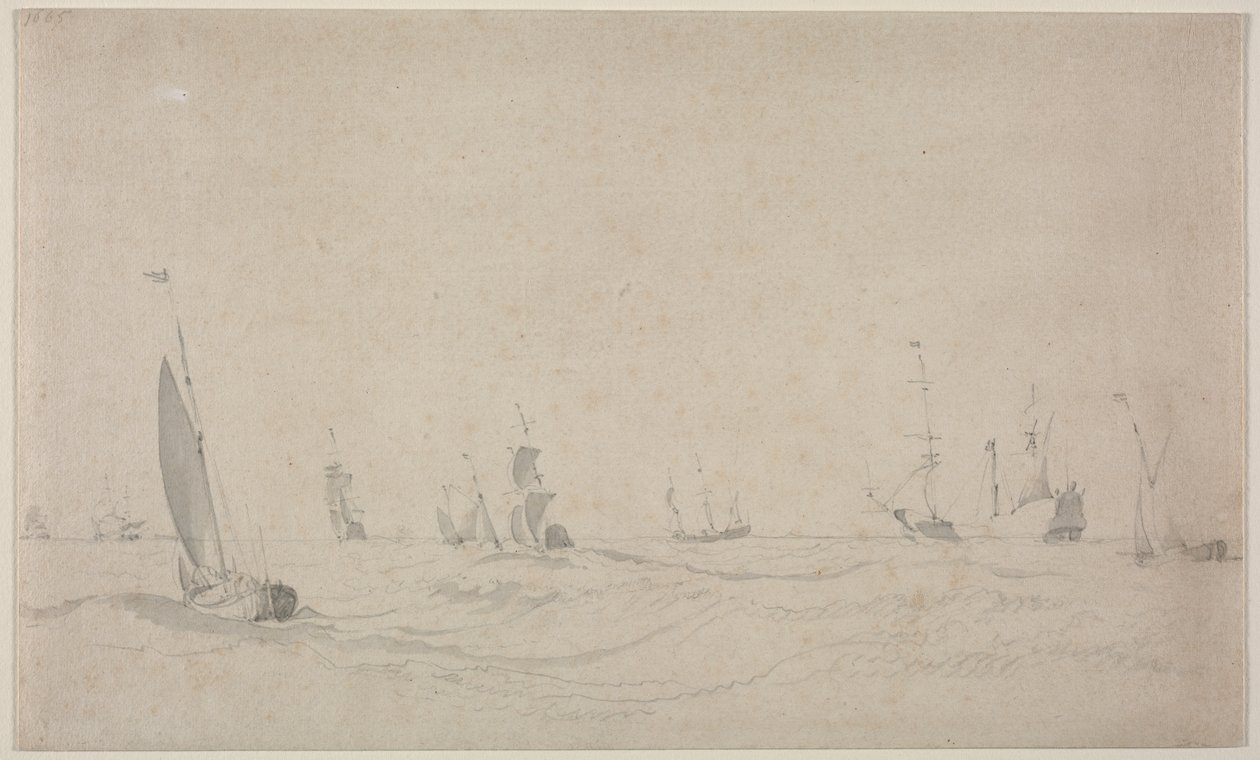Schepen op een ruwe zee, 1665 door Willem van de Velde