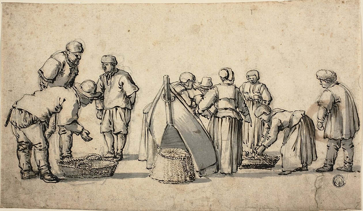 Een Nederlandse vismarkt door Willem van de Velde I