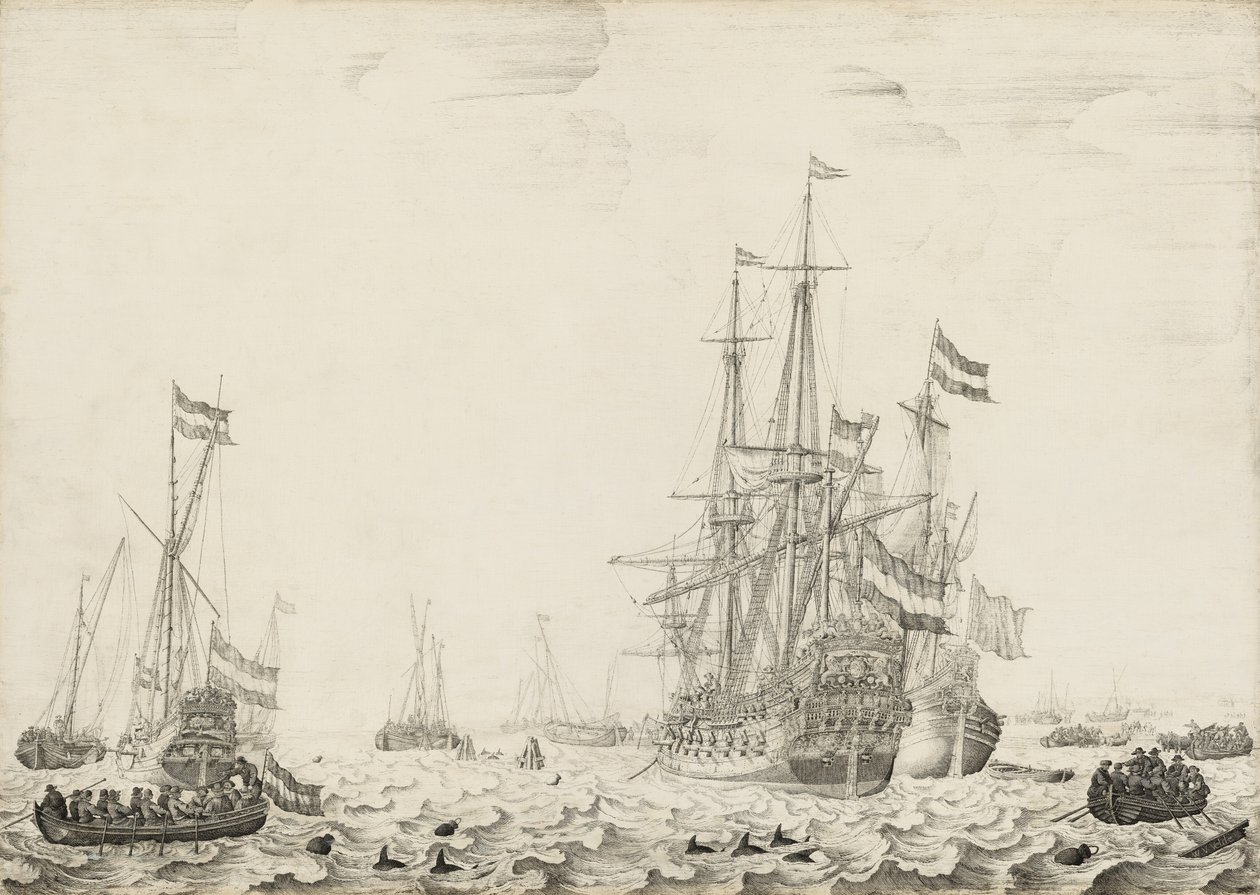 Nederlandse Schepen bij de Kust door Willem van de Velde the Elder