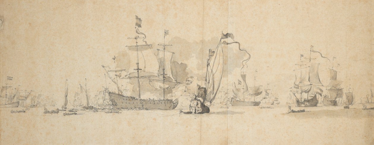 Een krijgsraad in de Nederlandse vloot, mei 1665?, c.1665 door Willem van de Velde the Younger
