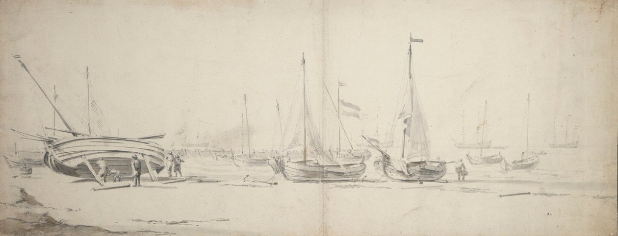 Pinks en weyshuits aan land getrokken, c.1665 door Willem van de Velde the Younger