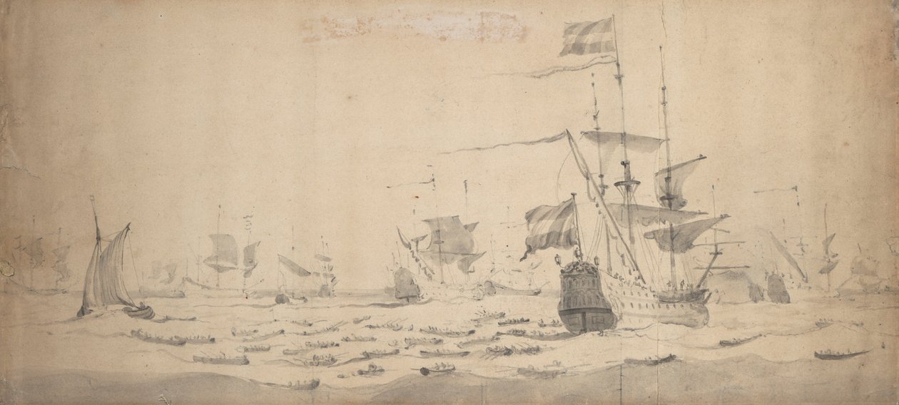 Een Nederlandse vloot in de wind: een krijgsraad door Willem van de the Elder Velde