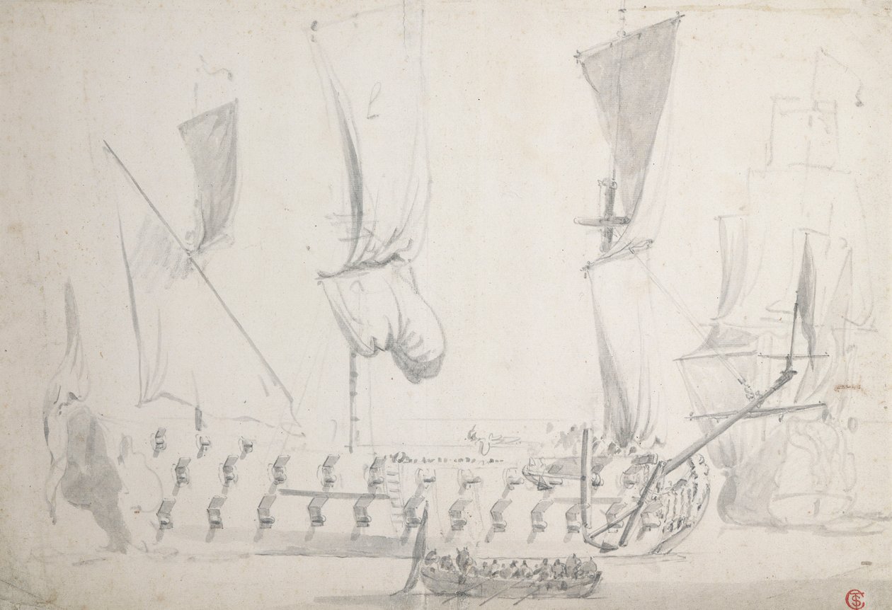 Een Engelse vierde rang in lichte wind, c.1681 door Willem van de the Elder Velde