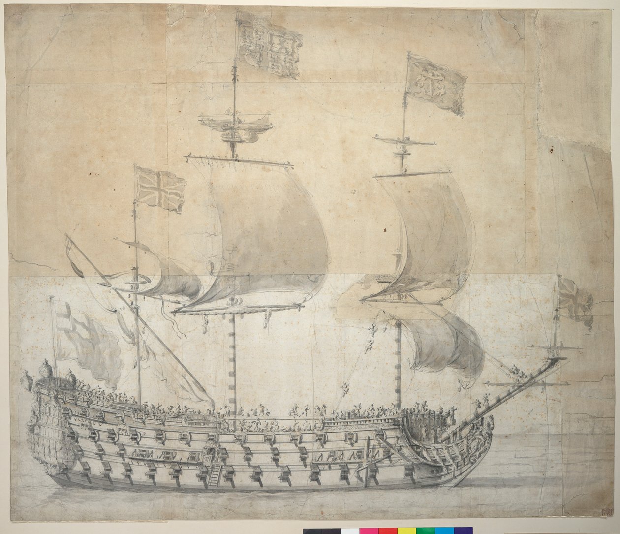 HMS Britannia door Willem van de the Elder Velde