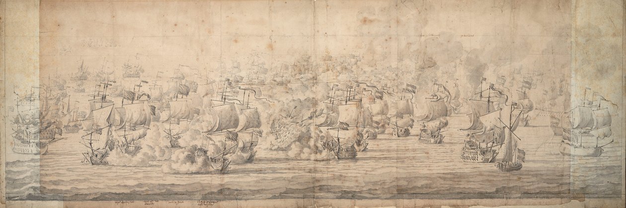 De Slag bij Lowestoft, 3-13 juni 1665, ca. 1674 door Willem van de the Elder Velde