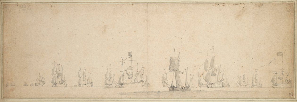 De Nederlandse vloot voor de Slag bij Lowestoft, mei-juni 1665 door Willem van de the Elder Velde