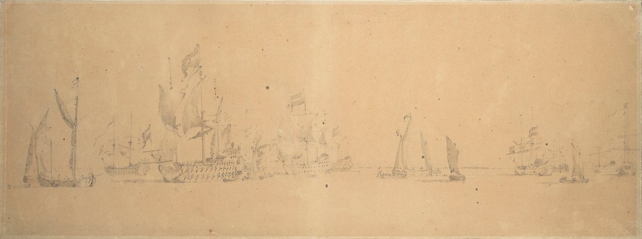 De Nederlandse vloot bij lichte wind, ca. 1666 door Willem van de the Elder Velde
