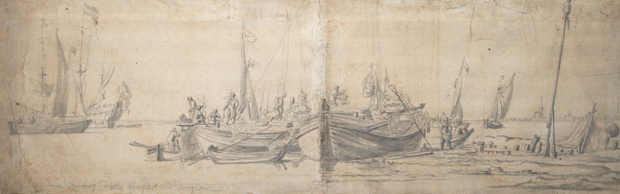 Twee kaags aan de kant van een harde, c.1643 door Willem van de the Elder Velde