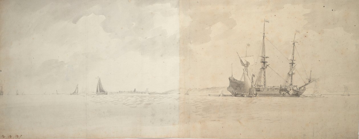 Een Nederlands oorlogsschip voor anker, ca. 1666 door Willem van de Velde the Younger