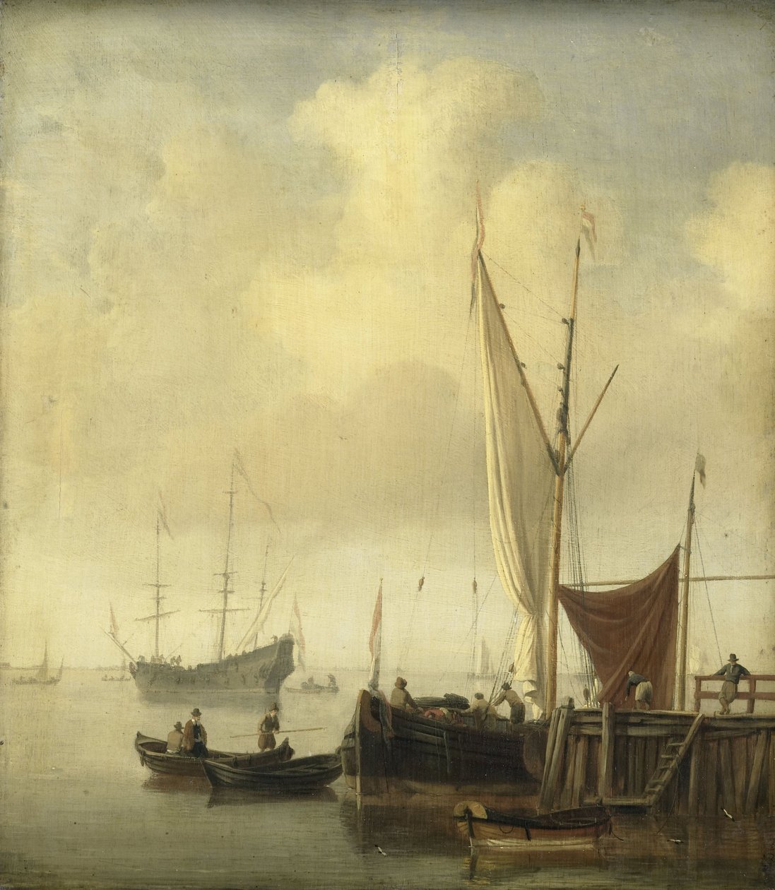 Een haven door Willem van de the Younger Velde
