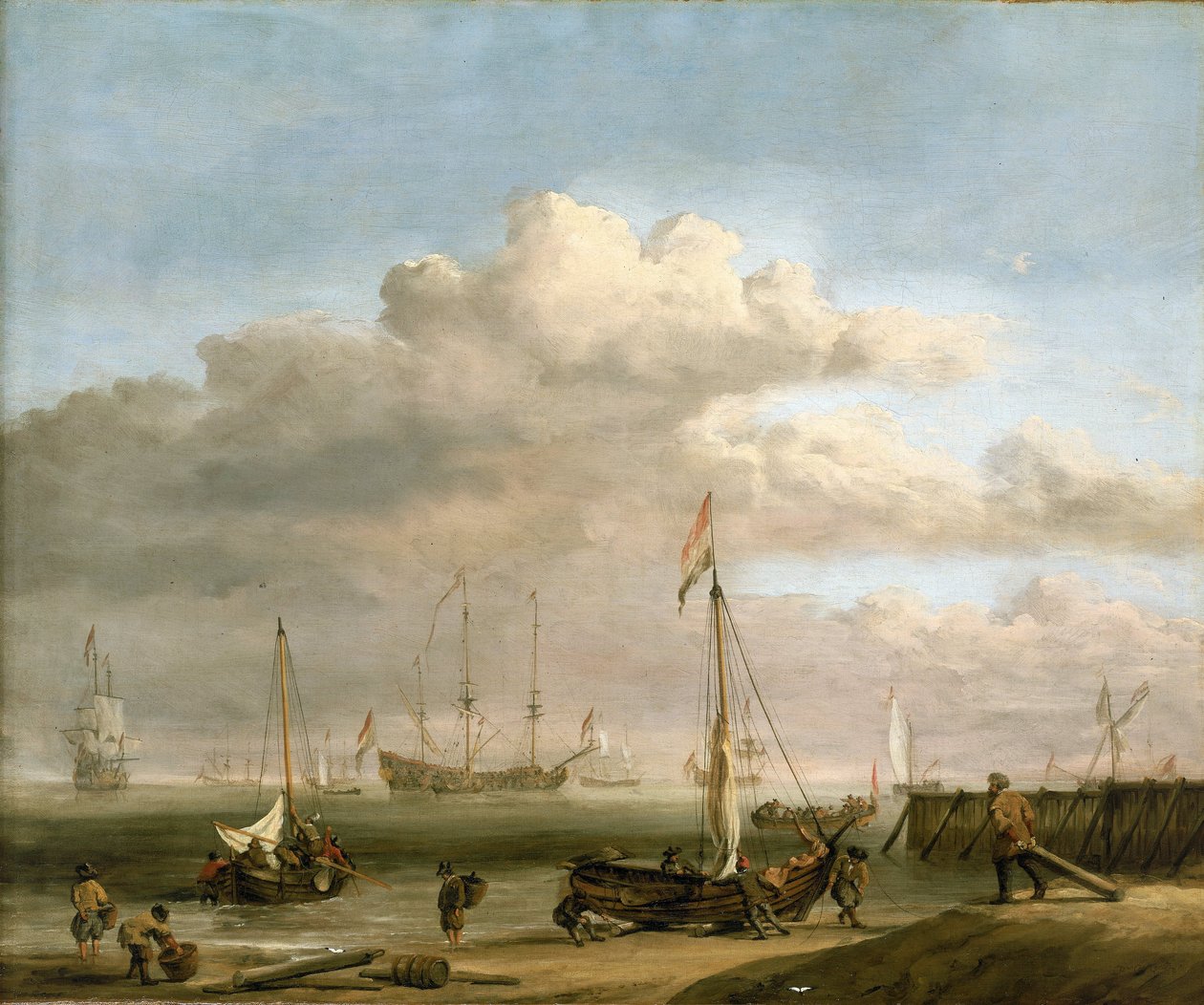 De Nederlandse kust naar Marsdiep en Den Helder, met vissersboten door Willem van de Velde the Younger