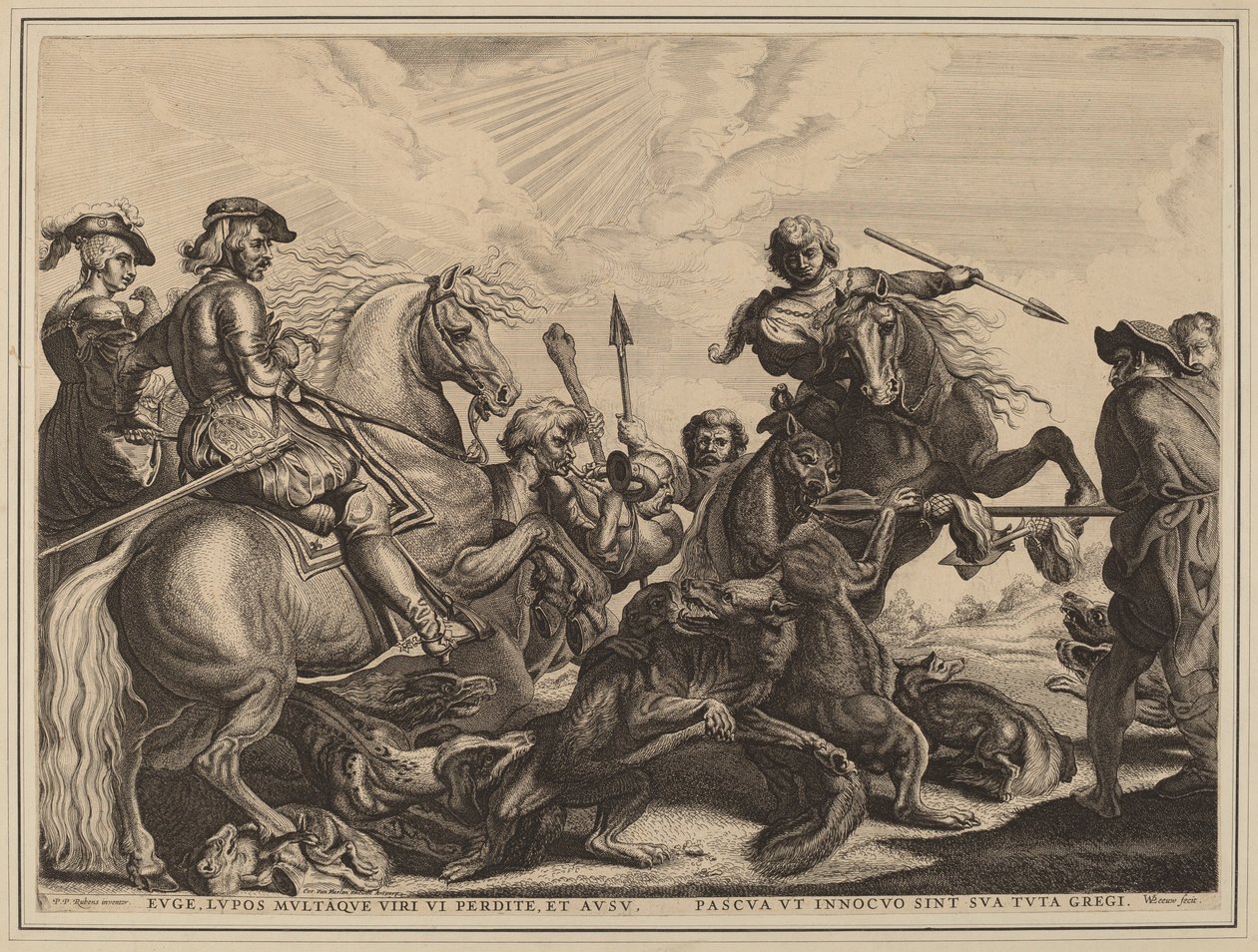 De Wolvenjacht door Willem van der Leeuw after Sir Peter Paul Rubens