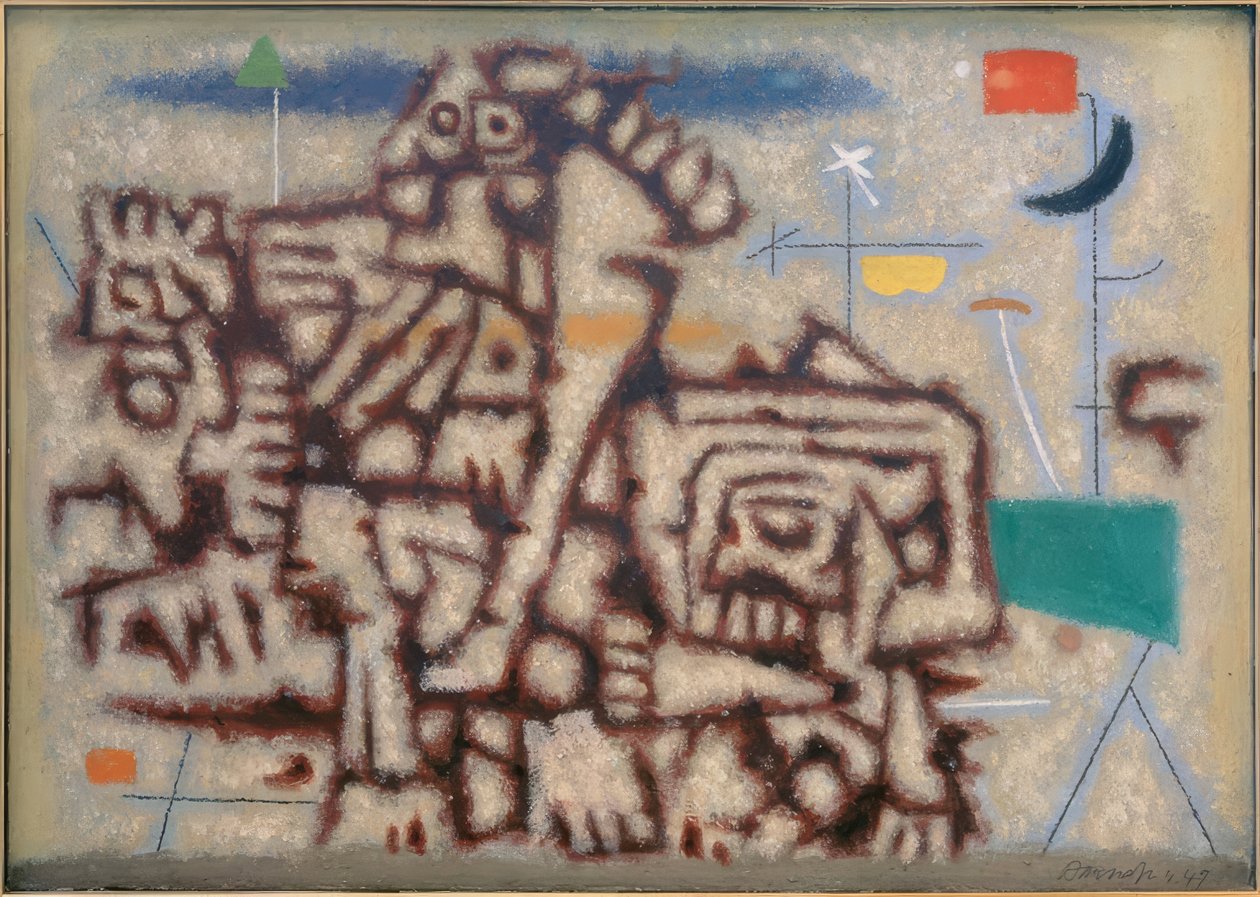 Twee wereldtijden (variant op blauw) door Willi Baumeister