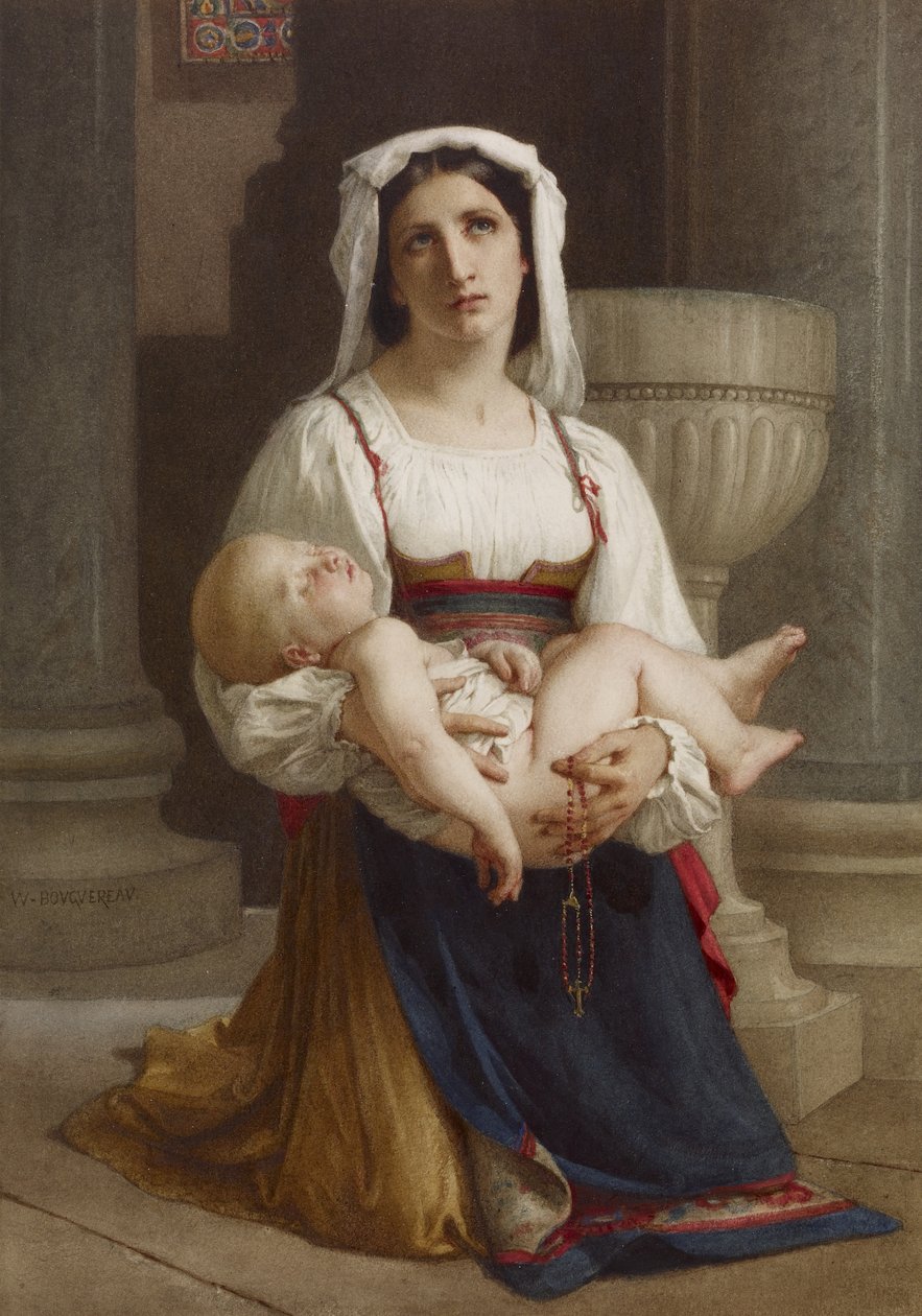 Italiaanse Boer die Knielt met Kind door William Adolphe Bouguereau