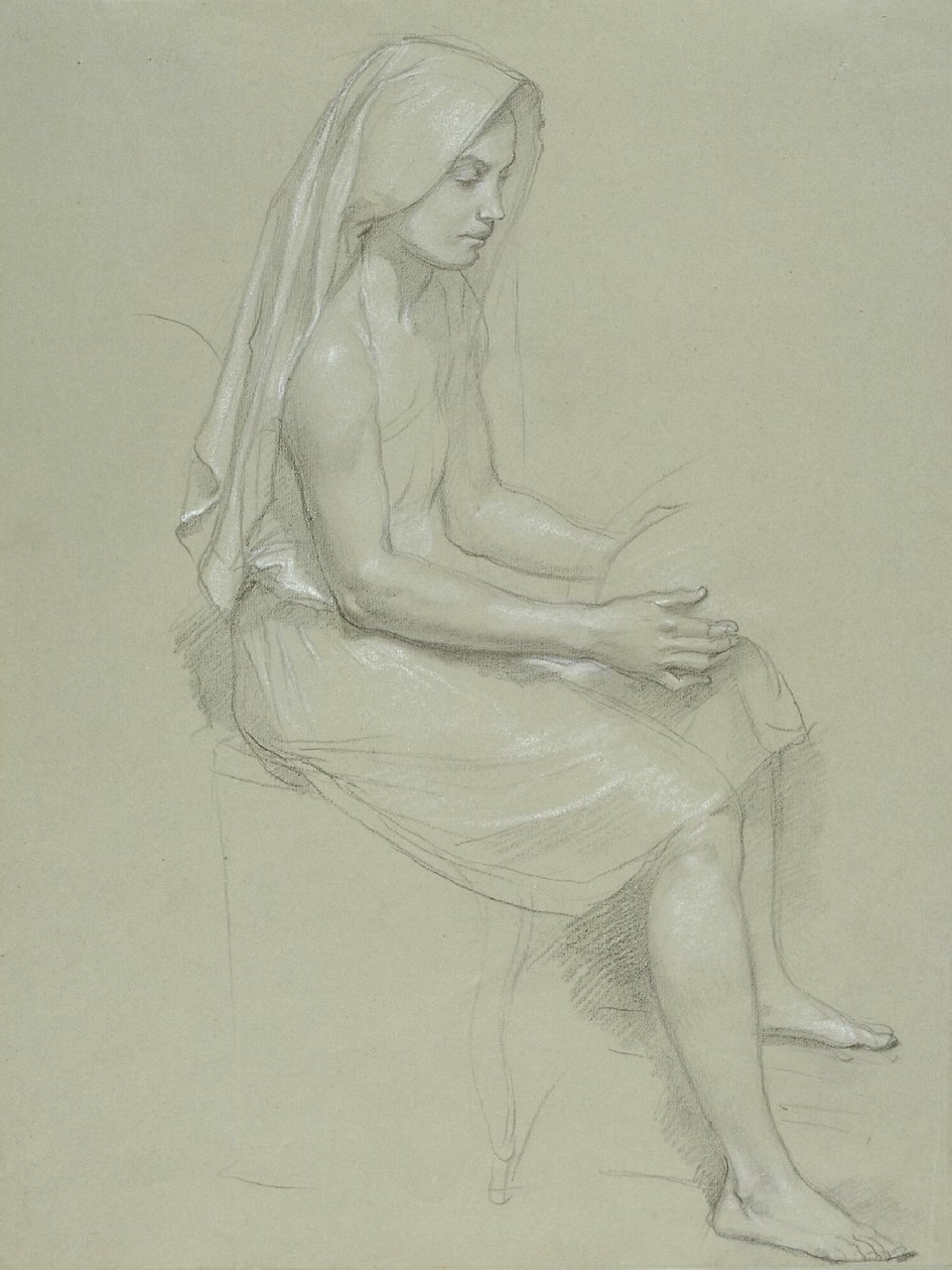 Studie van een zittende gesluierde vrouwelijke figuur (19e eeuw) door William Adolphe Bouguereau