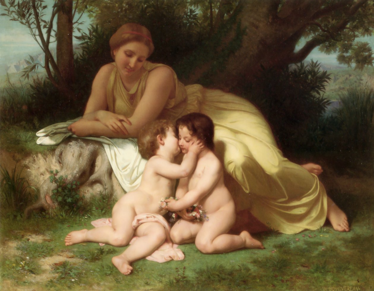 Jonge Vrouw die Twee Omhelzende Kinderen Bekijkt (1861) door William Adolphe Bouguereau