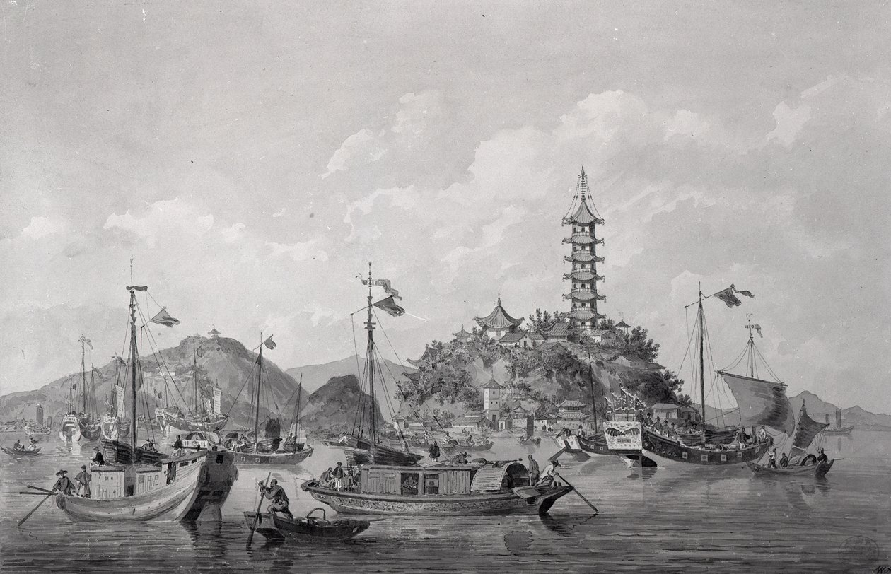 Uitzicht op Golden Mountain Island in de Blue River, China, ca.1794 door William Alexander