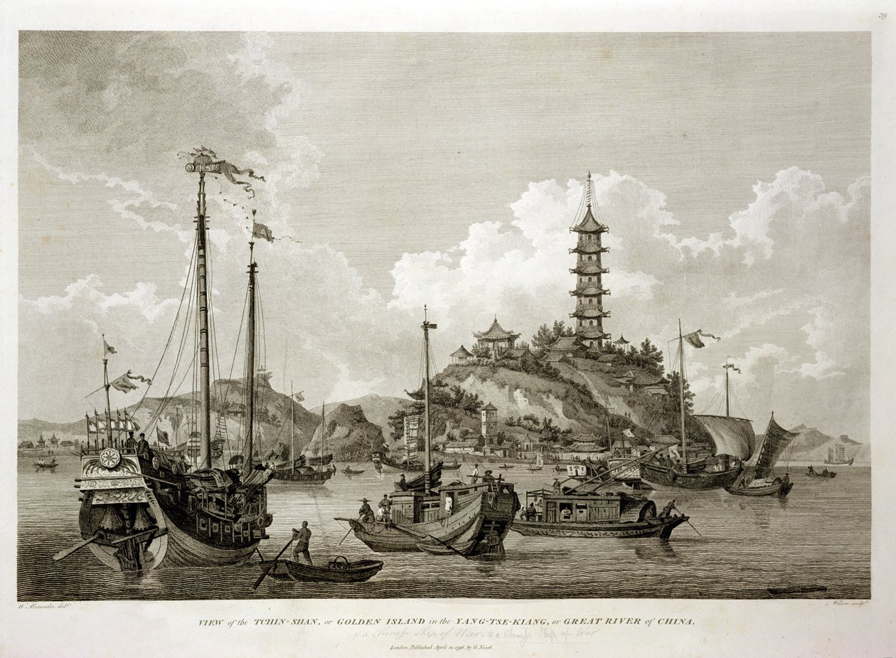 Uitzicht op de Tchin Shan, of Gouden Eiland, in de Yang-tse Kiang, of Grote Rivier van China, gegraveerd door Wilson, uitgegeven door G. Nicol, 1796 door William Alexander