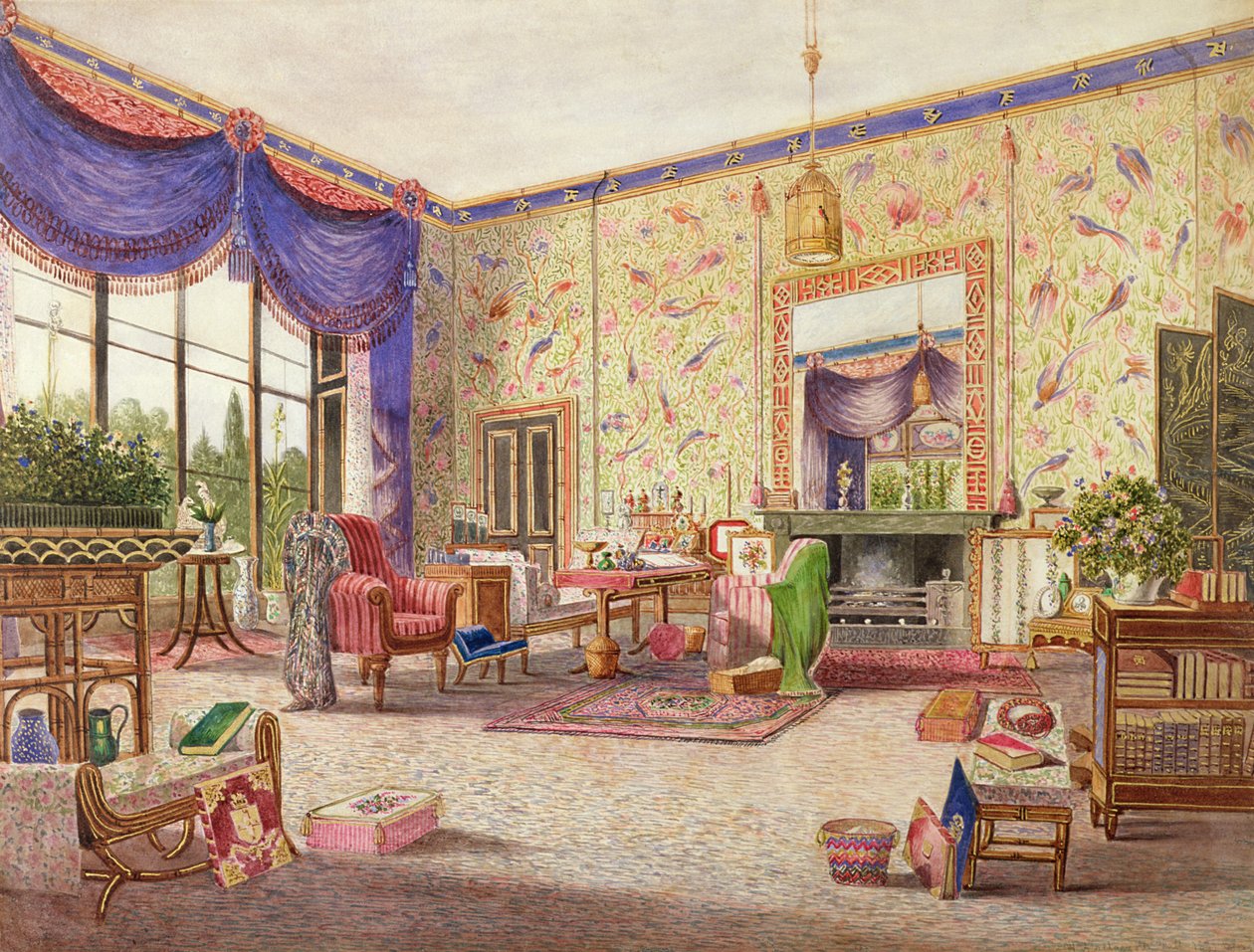 Het interieur van de Chinese tekenkamer, Middleton Park, Oxfordshire door William Alfred Delamotte